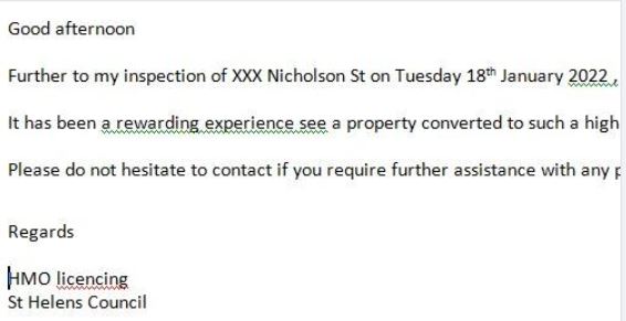 Positive Email from the Council on a Social HMO