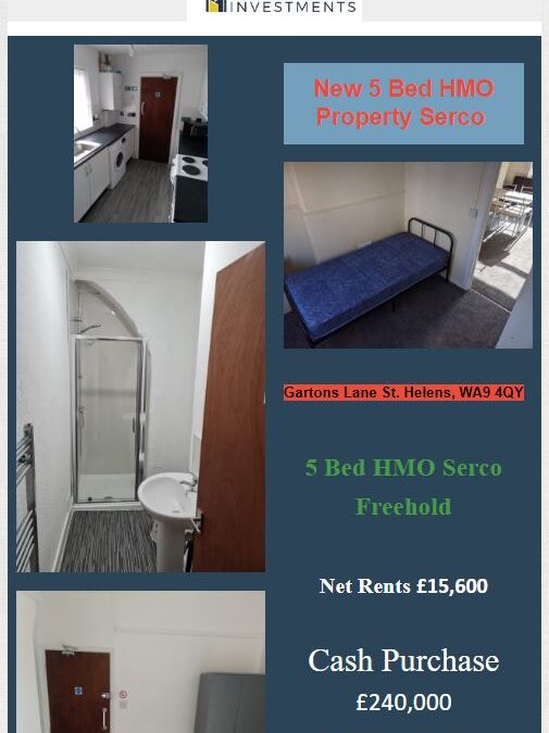 St Helens 5 Bed HMO Social Housing Net rents £15,600 yearly
