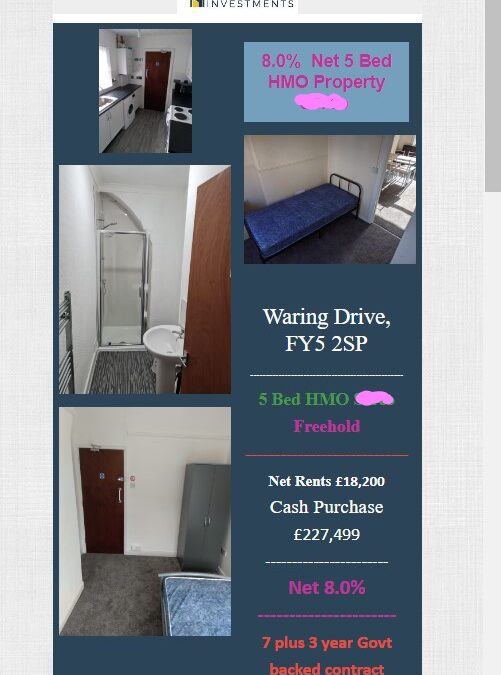 5 Bed social HMO on a 7 plus 3 year Govt backed contract up for sale
