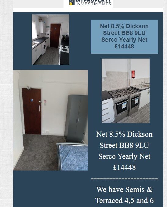 Net 8.5% Dickson Street BB8 9LU Social HMOs Yearly Net £14448